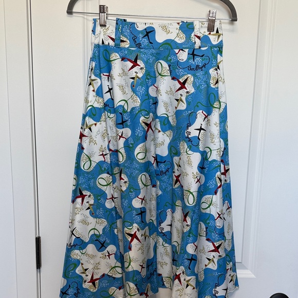 Pinup Couture Blue and White Airplane Midi Skirt - Picture 1 of 5
